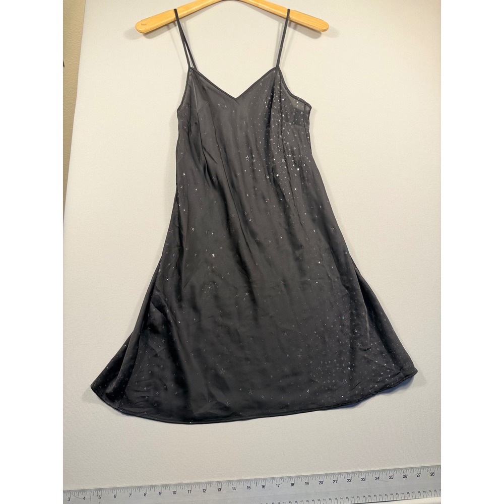 Victoria's Secret Black Satin Star Print Slip Dress Small Celestial Nightgown